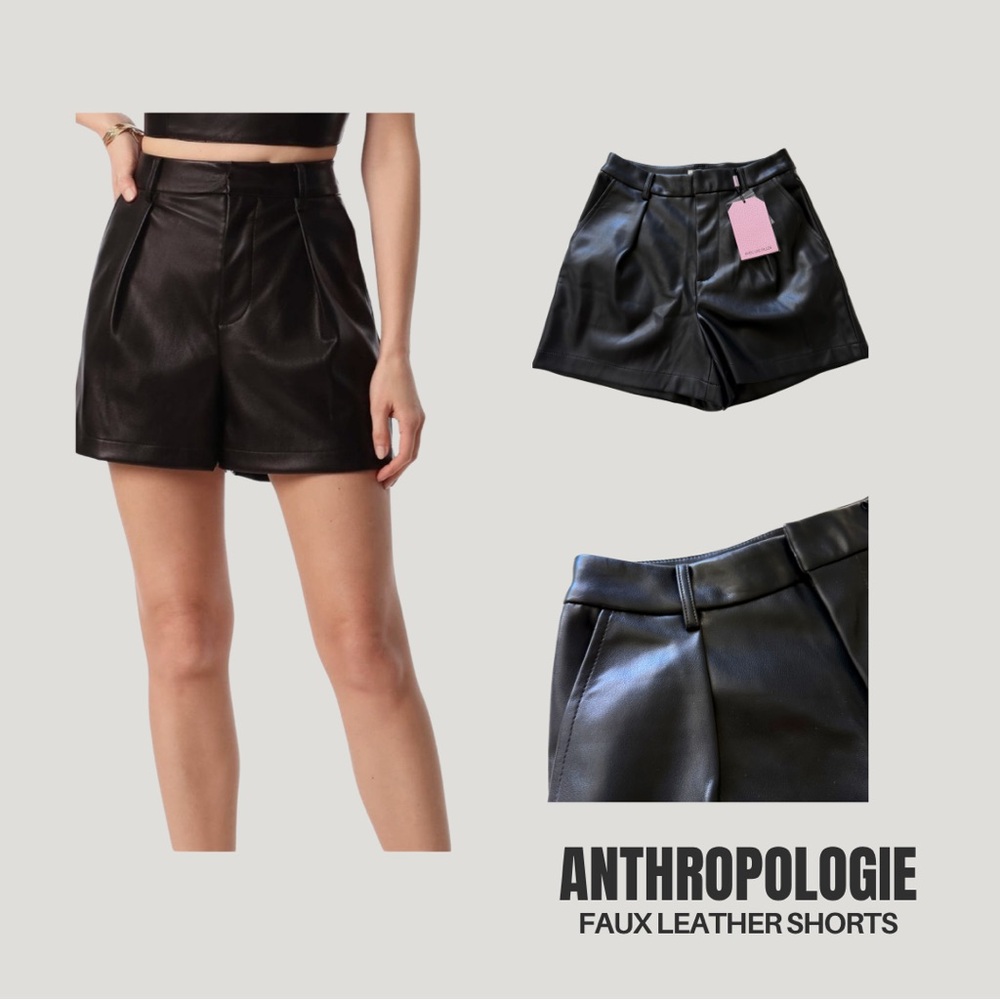 Anthropologie High Waist Black Faux Leather Shorts